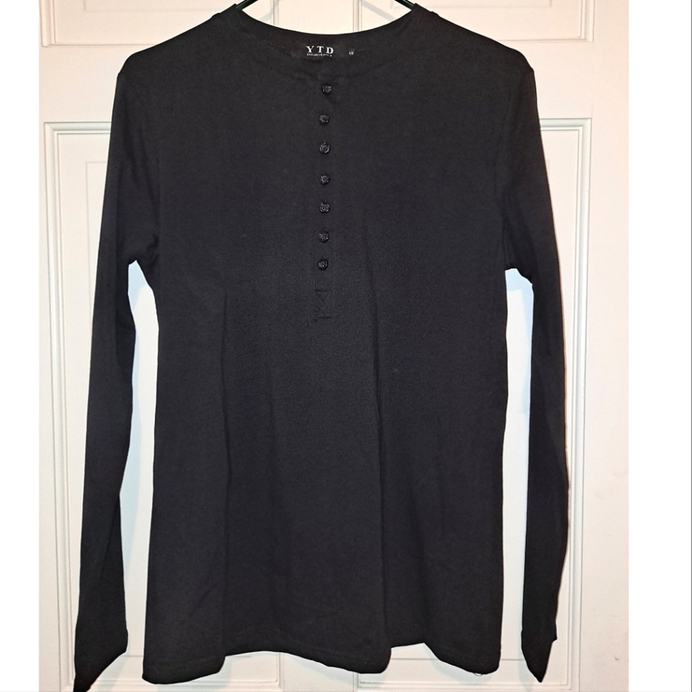 YTD black casual long sleeve top size small shirt